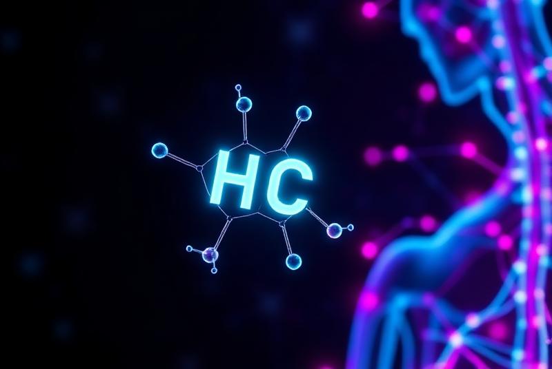 THC molecular structure with cannabis background