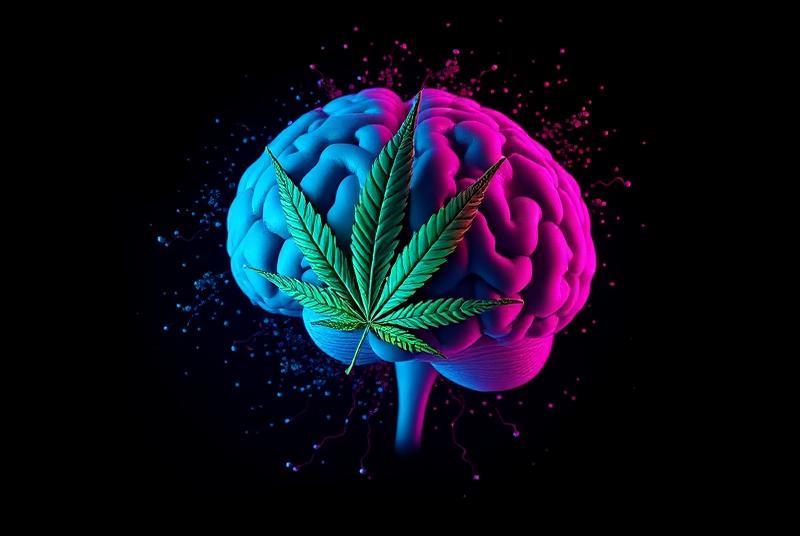 CBD oil dropper with hemp plant in background